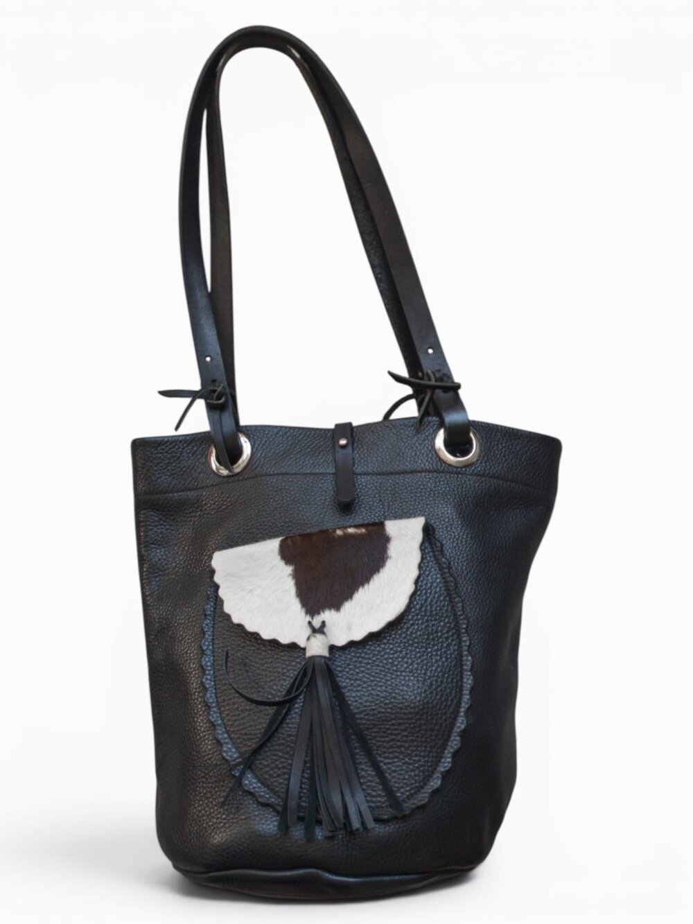 Carol Risley Black Leather Bucket Bag | Hair-On-Hide Accent | USA Made